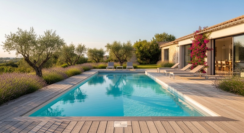 Exemple de piscine coque polyester installée à Haute-Goulaine