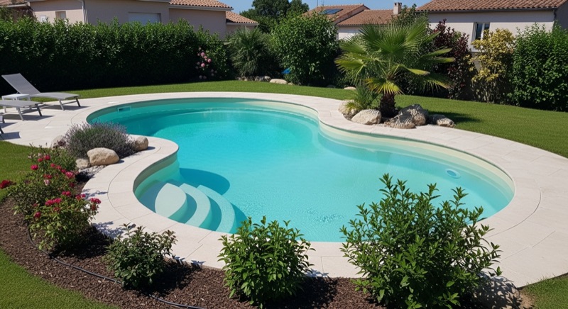 Exemple de piscine coque polyester installée à Saint-Lambert-la-Potherie