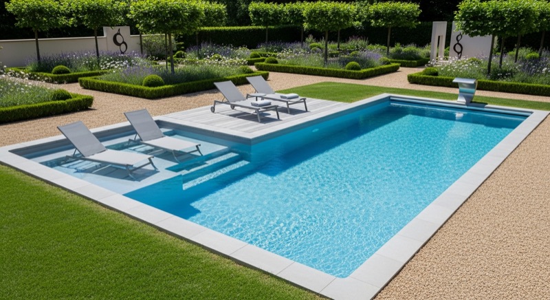 Exemple de piscine coque polyester installée à Saint-Léger-de-Linières
